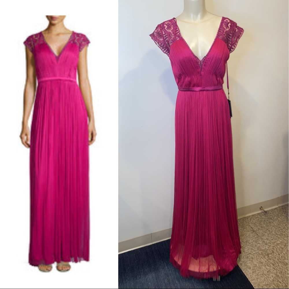 Hot Pink Pleated Maxi Dress by Catherine Deane